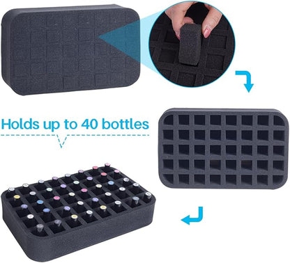 Nail Polish Organizer Holder Foam Pad with Slots for Storage 40 Bottles (15ml/0.5fl.oz) Nail Polish or Essential Oil Tray for Drawers Black