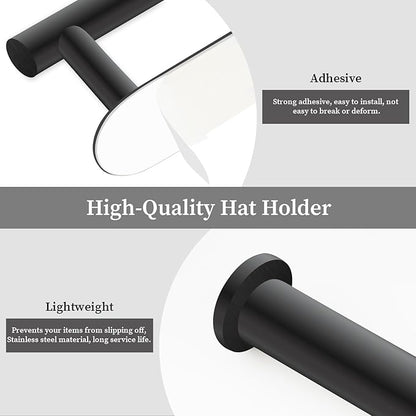 Eiito Hat Racks for Baseball Caps, Adhesive Hat Hooks for Wall, Stainless Steel Baseball Cap Hanger(Black)