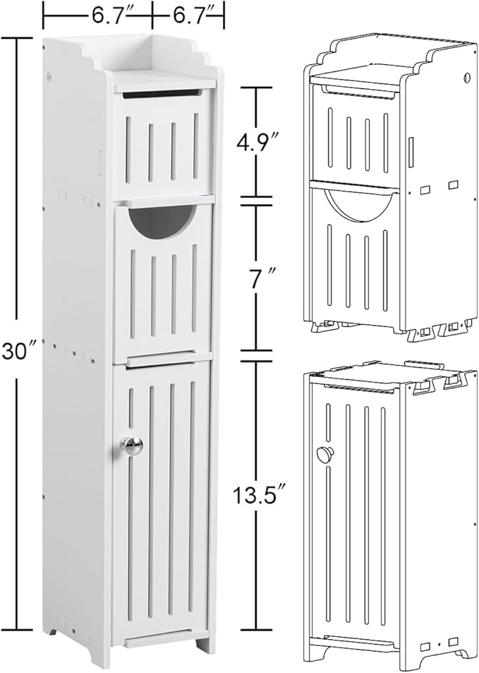 AOJEZOR Bathroom Storage Cabinet: Small Bathroom Storage Cabinet - Toilet Paper Holder Fit for Mega Roll,White