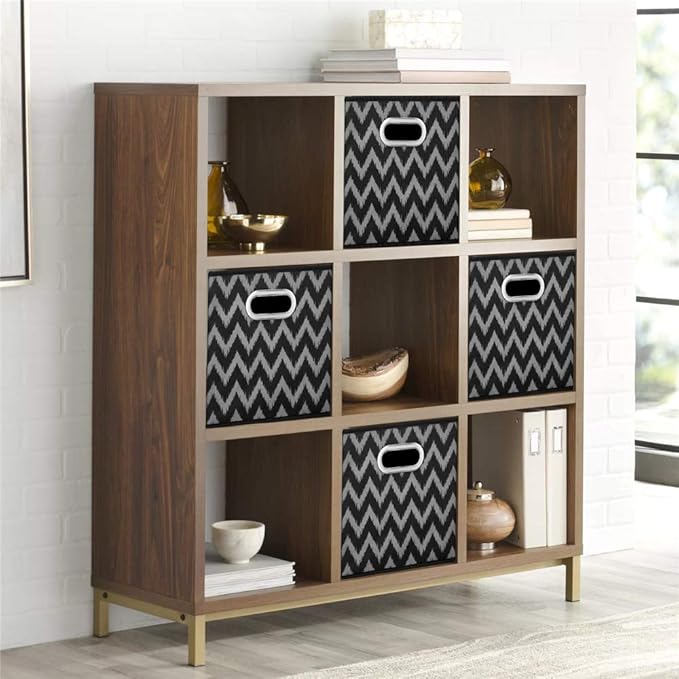 Collapsible Cube Storage Bins Chevron Cloth Storage Inserts Cubes Folding Fabric Storage Boxes 10.5x10.5 X 11 In Black Storage Baskets Drawer for Cube Organizer Storage QY-SC10-6