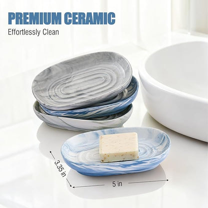 OTHIX Blue Ceramic Soap Dish with Unique Marble Texture, Decorative Bar Soap Holder for Bathroom and Kitchen, Cute Soap Dishes for Bar Soap, Jewelry, Family, Valentines Day Gifts (Blue Texture)