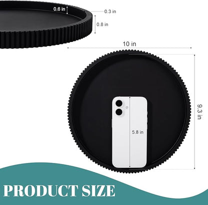 Silicone Bathroom Tray Round Kitchen Counter Organizer Decorative Vanity Accessories Coffee Table Decor for Perfume, Candle, Soap Dish, 10 Inch, Black