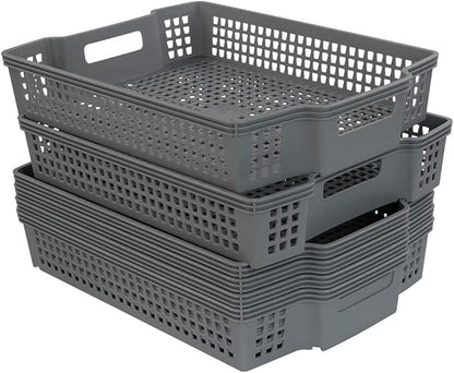 Ggbin Plastic Basket for Organizing, Grey Basket Trays, Set of 6