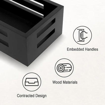 Black Bathroom Basket Wooden Toilet Tank Paper Basket with Handles-Black Decor Box-Home&Bathroom Storage Organizer