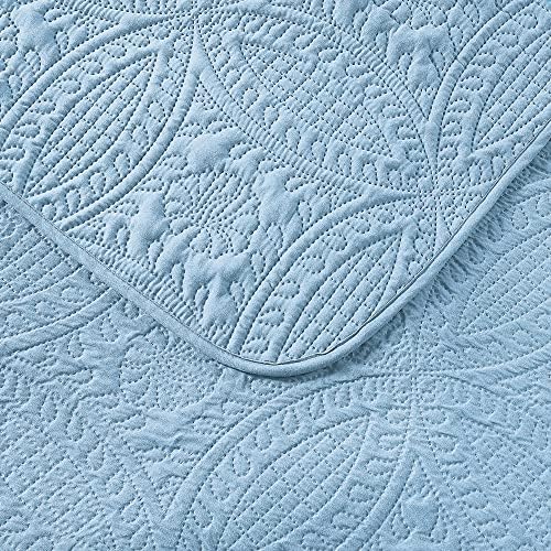 Pure Bedding Quilt Set Full/Queen Size Sky Blue - Oversized Bedspread - Soft Microfiber Lightweight Coverlet for All Season - 3 Piece Includes 1 Quilt and 2 Shams, Geometric Pattern - Image 4