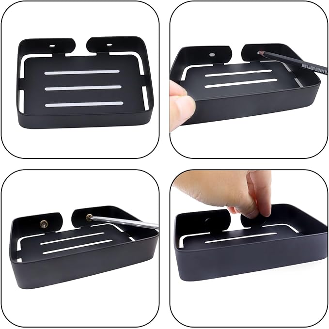 Soap Dish Stainless Steel Black Soap Dish Holder Wall Mounted Shower Soap Holder with Screws, Sturdy Soap Dish for Bar Soap Stylish Soap Dish Holder for Shower Bathroom Kitchen Sink Tub