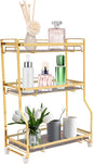 3 Tier Bathroom Countertop Organizer, Gold Bathroom Vanity Counter Organizer with Small Storage Basket for Skincare Makeup Perfume (Black)