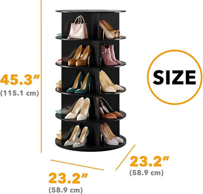 SpaceAid Black 5-Tier Spinning Rotating Shoe Rack Organizer, Shoe Display Tower Lazy Susan, Revolving Shoes Rack StorageOrganization, 360 Vertical Bags Holder Rotate Organizer