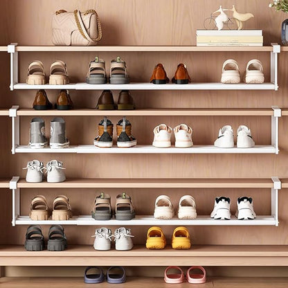 Expandable Shoe Rack Closet Hanging Organizer 20.08''-37.4'' Metal Adjustable Under Cabinet Storage Shelf Space Saving for Kitchen Pantry Room Dorm, White, 1 Pack