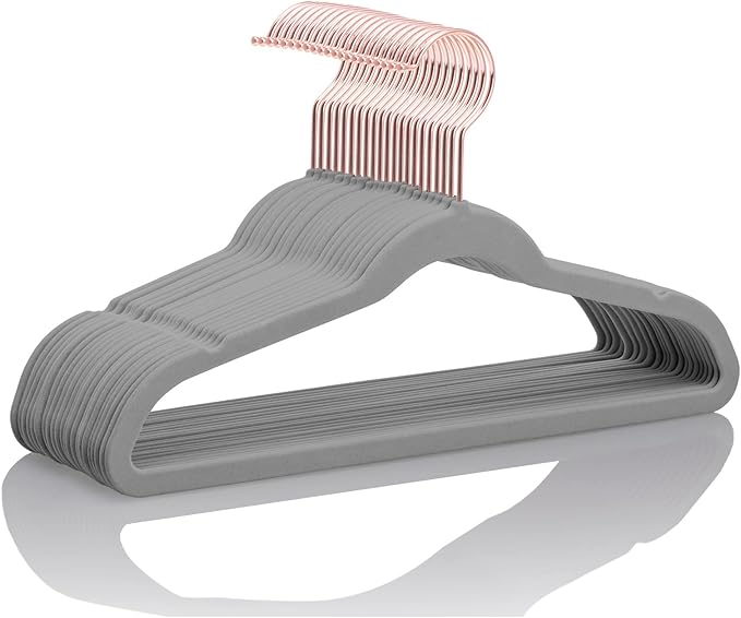 MIZGI Kids Velvet Hangers,Non-Slip Big Kids Hangers,14 Inch Hangers for Youth,Teen Clothes,Pack of 50（Gray/Rosegold）