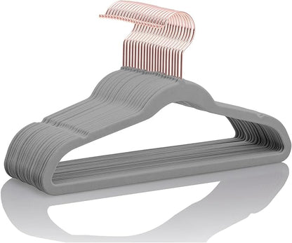 MIZGI Kids Velvet Hangers,Non-Slip Big Kids Hangers,14 Inch Hangers for Youth,Teen Clothes,Pack of 50（Gray/Rosegold）