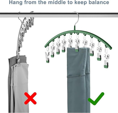 Legging Organizer for Closet, Metal Yoga Pants Hangers 4 Pack w/10 Clips Holds 40 Leggings, Space Saving Hanging Closet Organizer w/Rubber Coated Closet Organizers and Storage, Green