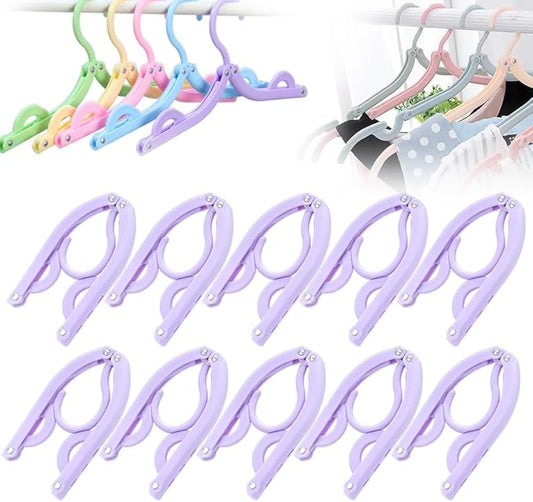10PCS Multifunctional Plastic Folding Hanger, Retractable Portable Travel Hangers, Foldable Coat Hanger Folding Hangers for Traveling, Space Saving Clothes Hangers Portable Travel Hangers (Purple)