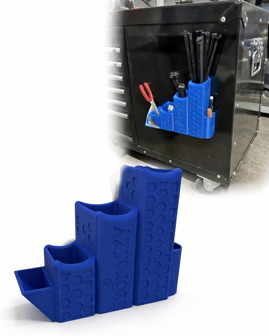 ZipStation Pro Zip Tie Organizer – 3 Tier Holder with Cutter Slot & Pen Storage – Magnetic Toolbox Organizer (Blue)