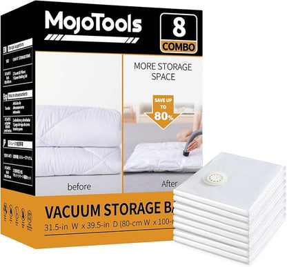 8 Extra Large Jumbo+ 25 Pack (5 Jumbo, 5 Large, 5 Medium,10 Roll Up Bags) Space Saver Bag