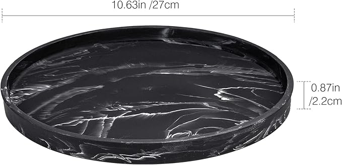 Emibele Vanity Tray, Resin Round Tray Decorative Storage Organizer for Bathroom Toilet Tank Bedroom Kitchen Countertop, Jewelry Storage Dresser Tray for Candle,Lotion Bottle,Cosmetics, Matte Ink Black