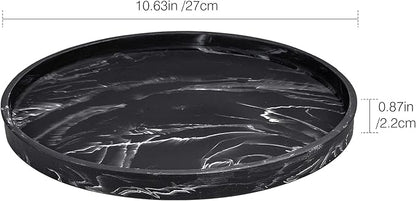 Emibele Vanity Tray, Resin Round Tray Decorative Storage Organizer for Bathroom Toilet Tank Bedroom Kitchen Countertop, Jewelry Storage Dresser Tray for Candle,Lotion Bottle,Cosmetics, Matte Ink Black