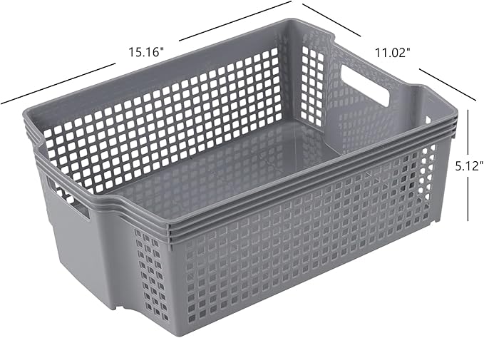 Plastic Stacking Storage Baskets, Stacking Plastic Tray Baskets, 2-Pack