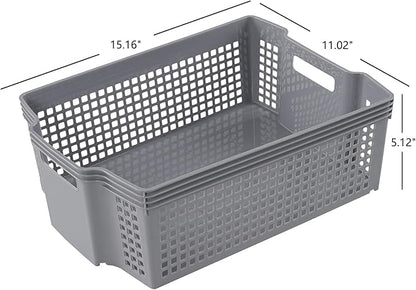 Plastic Stacking Storage Baskets, Stacking Plastic Tray Baskets, 2-Pack