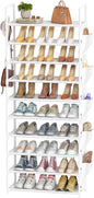 LUKYTOWER Tall Shoe Rack 10 Tier Shoe Racks Organizer for Closet 30-35Pairs,Large Capacity Storage Rack for Shoes with 5Hooks and Side Pocket,Sturdy Shoe Shelf, Vertical Shoe Stand Tower