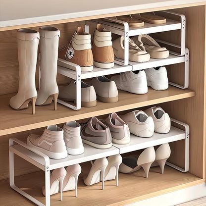 Expandable 1-Tier Metal Shoe Rack (H:10"), Adjustable Width 14.9"-23.6", Heavy-Duty Free-Standing Shoe Organizer for Closet, Entryway & Small Spaces – Single Pack
