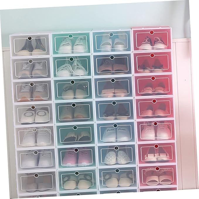Holibanna Shoe Containers 6pcs Set Thicken Storage Boxes Clear Plastic Stackable for Shoes Closet Bedroom