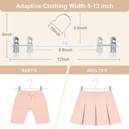 POZEAN Pants Hangers with Clips for Women 30 Pack, 12Inch Adjustable Heavy Duty Skirt Hangers, Space Saving Non-Slip Shorts Jeans Trousers Clothes Hangers, White