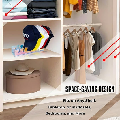 2-Pack Acrylic Hat Racks For Baseball Caps | Hat Storage for Baseball Caps, Closet Shelf Organizer, Bedroom, Dresser, Office – Dazzling + Rainbow (Multi-Color) baseball hat organizer Not for wall