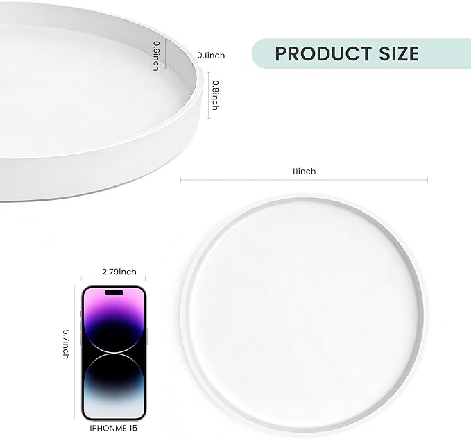 1 Pack 11" Bathroom and Vanity Tray, ABS Bathroom Counter Organizer, Coffee Table Decor for Perfume, Candles, Keys &More. Kitchen Countertop Organizer, Decorative Tray Soap Holder, White
