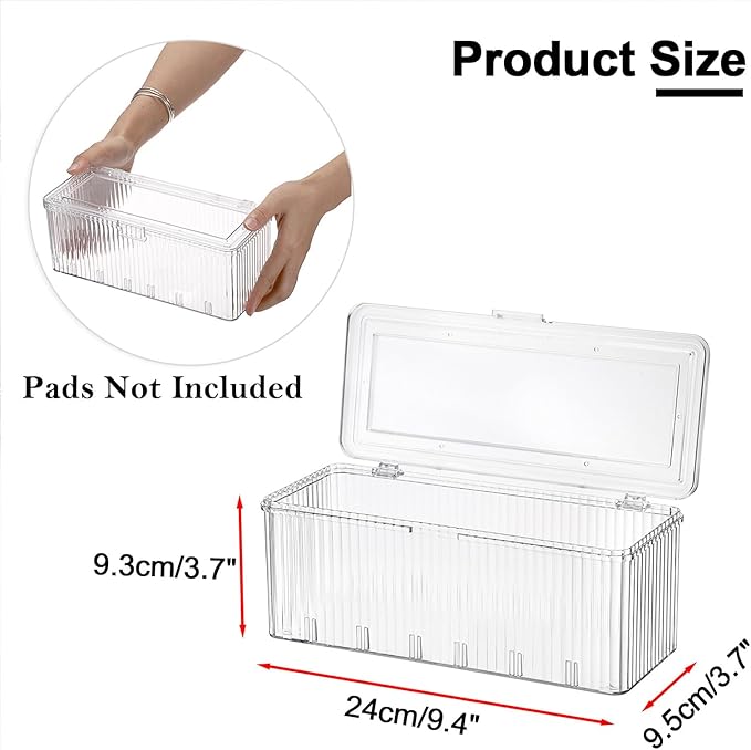 Plastic Clean Pads Holder Rectangular Pad Dispenser for Makeup Desktop Organizer with Lid for Bathroom Vanity
