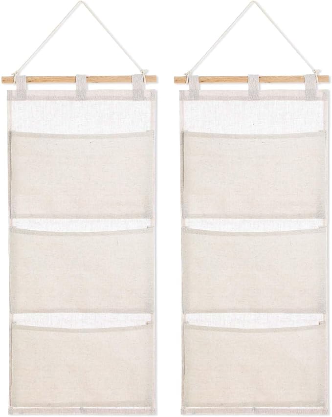 2 Pcs Fish Extender Hanging Pockets 3 Pocket Innovation Storage Bag Hanging Organizer Linen Cotton Wall Storage Bag for Cruise Cabin Door Closet Gifts