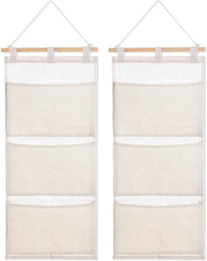 2 Pcs Fish Extender Hanging Pockets 3 Pocket Innovation Storage Bag Hanging Organizer Linen Cotton Wall Storage Bag for Cruise Cabin Door Closet Gifts