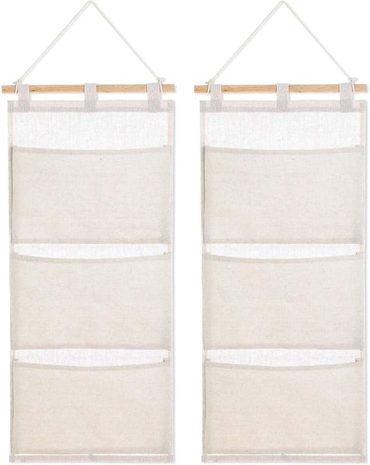 2 Pcs Fish Extender Hanging Pockets 3 Pocket Innovation Storage Bag Hanging Organizer Linen Cotton Wall Storage Bag for Cruise Cabin Door Closet Gifts