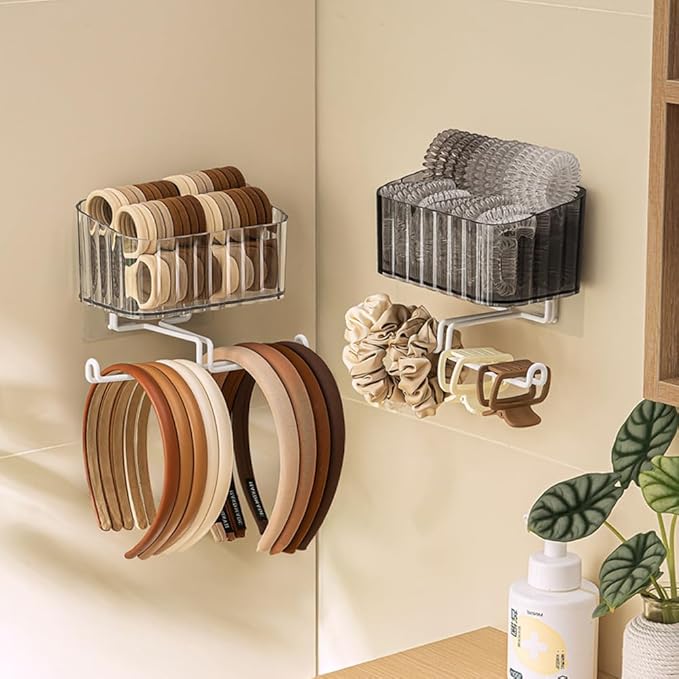 Hggzeg Clear Hanging Headband Organizer Storage, Jewelry Organizer Wall Mounted, Hair Hoop Storage, Necklace Hanger and Claw Clip Holder, for Women and Girls (Grey)