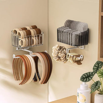 Hggzeg Clear Hanging Headband Organizer Storage, Jewelry Organizer Wall Mounted, Hair Hoop Storage, Necklace Hanger and Claw Clip Holder, for Women and Girls (Grey)