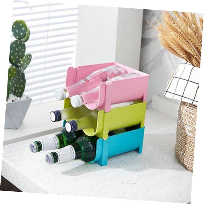 Amosfun Fridge Beverage Holder Organizer for Cans and Bottles Portable Storage Rack for Home and Bar Stackable Design Green for Efficient Space Use