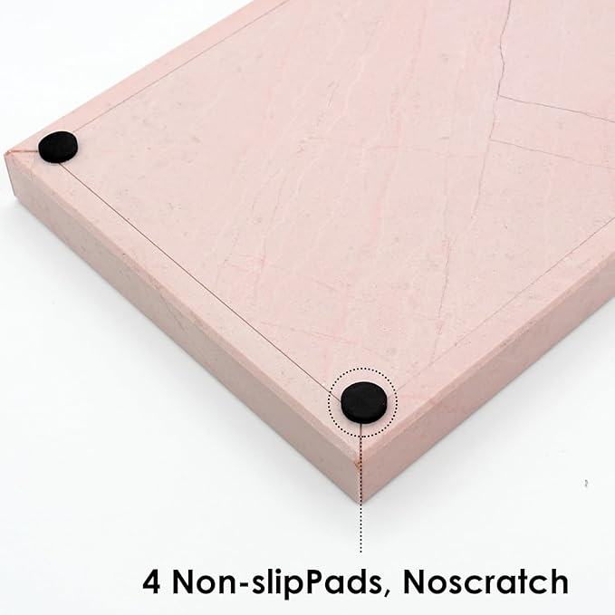 Real Natural Marble Tray for Bathroom, Vanity, Kitchen and Desktop, Rectangle Genuine Marble Stone Tray for Jewelry, Cosmetics, Candles, Lotion, Perfume (Pink, 12" x 8" x 1.2")