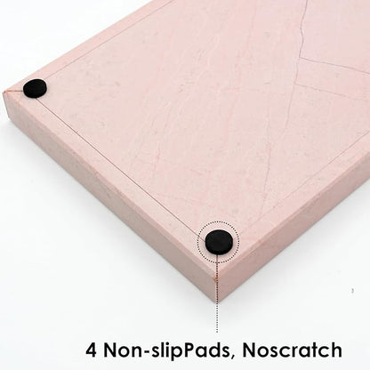 Real Natural Marble Tray for Bathroom, Vanity, Kitchen and Desktop, Rectangle Genuine Marble Stone Tray for Jewelry, Cosmetics, Candles, Lotion, Perfume (Pink, 12" x 8" x 1.2")