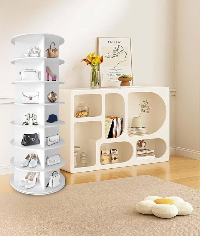 Ywin Rotating Shoe Rack Tower, Free Standing 360°Spinning Shoe Organizer, Vertical Handbag Rotate Shoes Closet Organization (7 Tier)