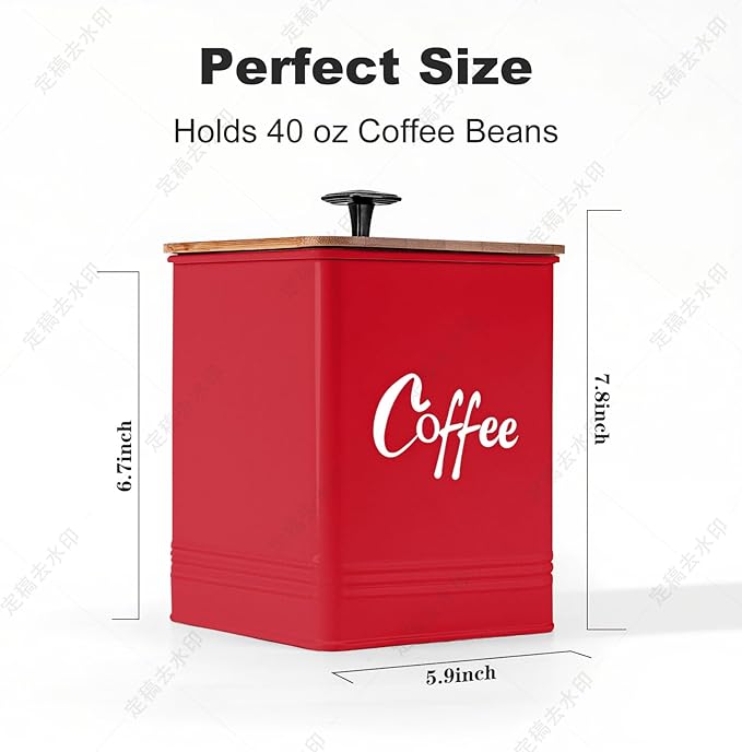Coffee Canister,Airtight 40 oz Large Iron Black Storage Container for Coffee Grounds, Beans, Pods & More,Accessories & Gifts (Red)