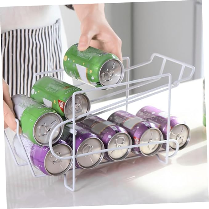 FRCOLOR Automatic Iron Can Storage Rack White Refrigerator Organizer for Soda and Beer Cans Self-covering Function, Space-saving Kitchen Beverage Dispenser for Home Use