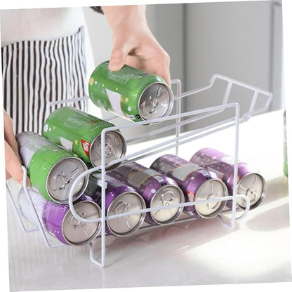 FRCOLOR Automatic Iron Can Storage Rack White Refrigerator Organizer for Soda and Beer Cans Self-covering Function, Space-saving Kitchen Beverage Dispenser for Home Use