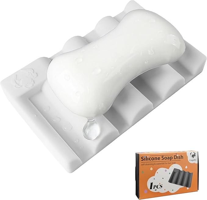 Silicone Soap Dish,Self Draining Soap Holder Perfect for Shower,Bathroom Sink,Kitchen Sink & Travel,Non-Slip Bar Soap Holder Extend Soap Life,Keep Soap Bars Dry & Easy Cleaning White-1Pcs