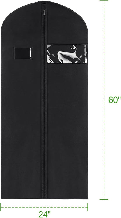 KEEGH 60'' Dress Bags for Gowns Long(Set of 15), Garment Bags for Hanging Clothes, Dress Bags for Closet Storage, Clothes Cover for Hanging Coats Dresses with Clear Window and Label Pocket, Black
