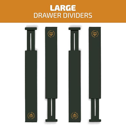4-Pack Bamboo Drawer Dividers - 2.6 Inches High, Adjustable 16 to 22 Inches Expandable Drawer Organizers and Dresser Separators for Clothes, Utensils, Bedroom, Bathroom, Kitchen, Office, Black Wood