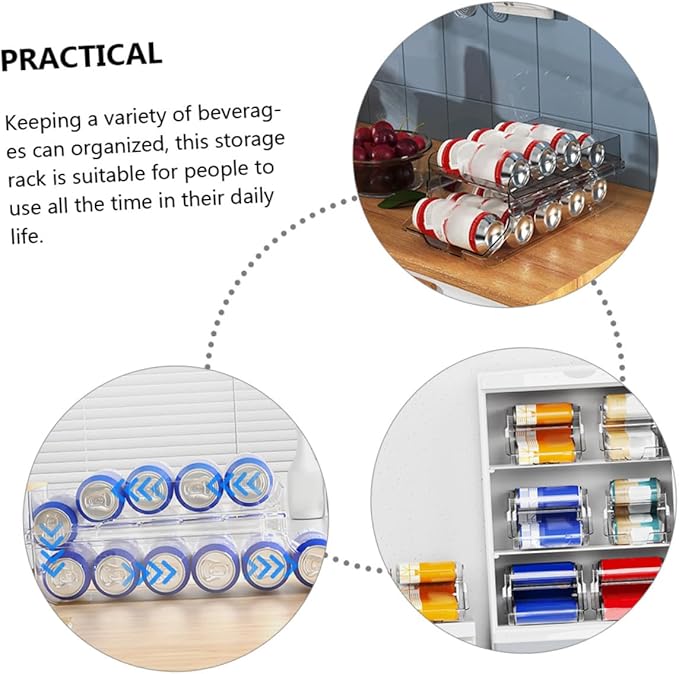 VALICLUD Transparent Beverage Can Dispenser for Refrigerator Space-saving Fridge Soda Organizer with Automatic Rolling Large Capacity Storage Rack for Kitchen Pantry and Freezer