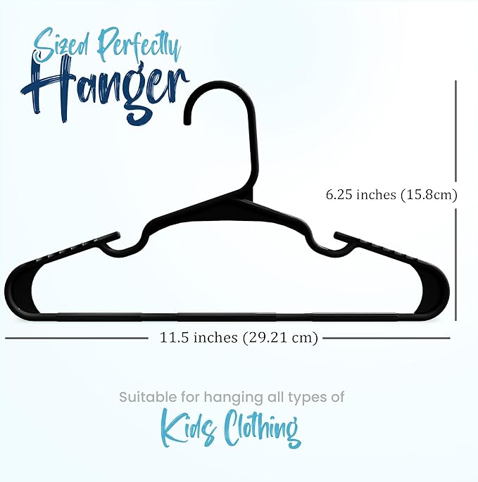 Utopia Home Kids Hangers 100 Pack - Plastic Baby Hangers for Closet - Childrens Hanger for Clothes & Infant Hanger for Closet - for Everyday Standard Use (Black)