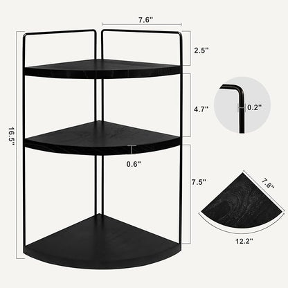 Corner Bathroom Counter Organizer Countertop Black, 2 Pack 3 Tier Corner Shelf Wood Vanity Tray Easy Assembly Space Saving Shelf for Kitchen, Bathroom, Dresser, Makeup, Office