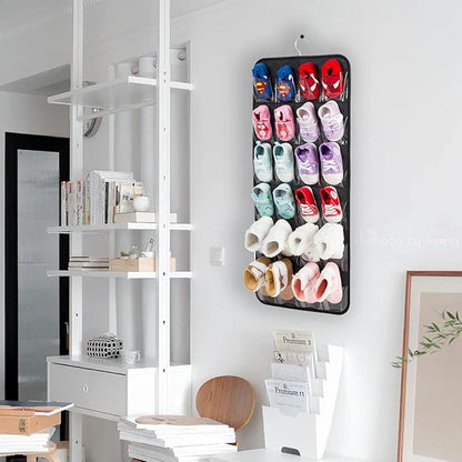 PACMAXI Over The Door Shoes Organizer for 12 Pairs of Baby Shoes Boys Girl, Hanging Baby Sole Shoe Organizer with Hanger(Felt Material-Black)