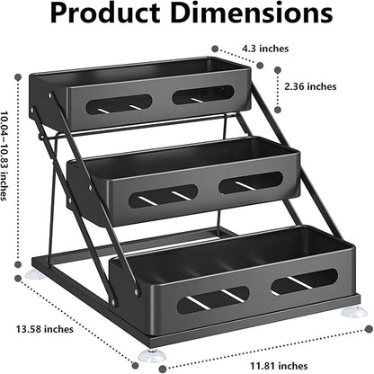 Ceetug 3 Tier Foldable Spice Rack for Countertop Iron Kitchen Seasoning Organizer for Cabinet, Black